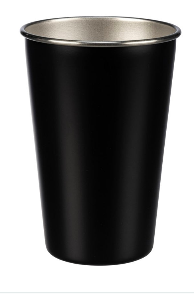 back of black stainless steel cup