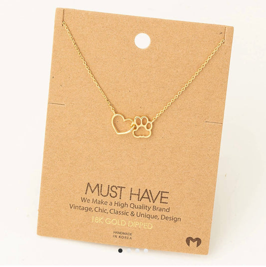 Dog Paw Heart Cutout Necklace