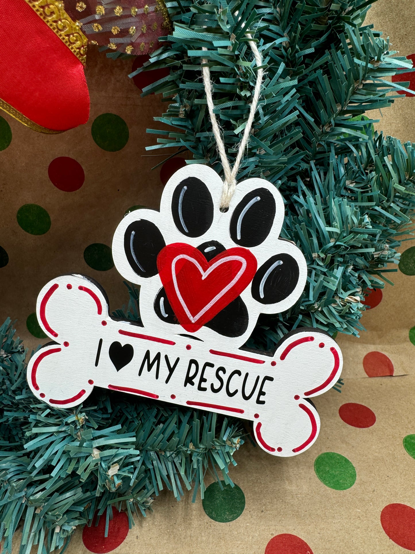 Paw Print Dog Bone Ornament