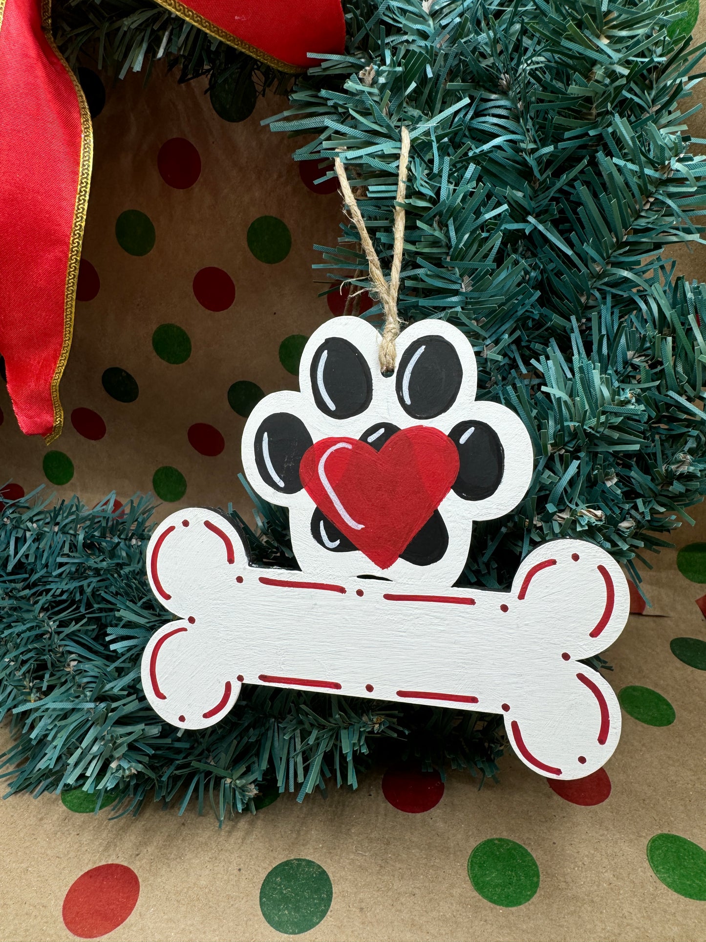 Paw Print Dog Bone Ornament