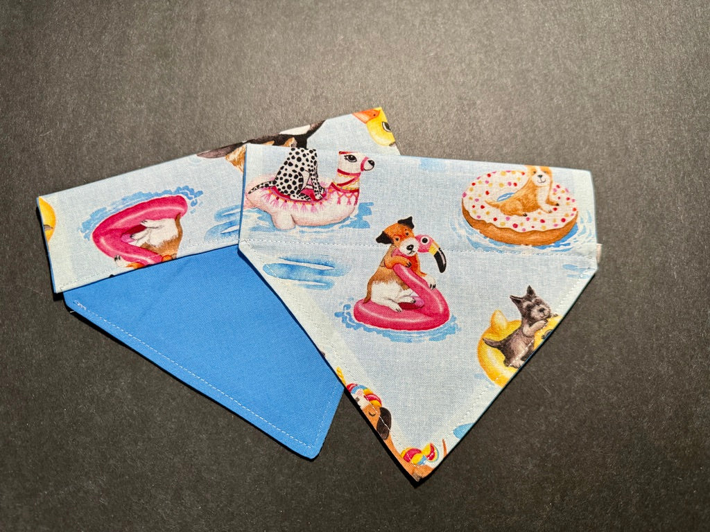 Summer dog bandanna with dogs on pool floats