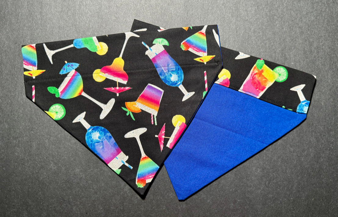 a black dog bandanna with multicolor mixed drinks